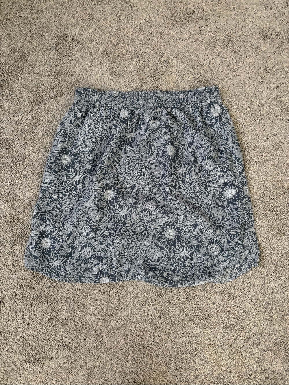 Loft Floral Print Elastic Waist Steel Blue Skirt with Pockets